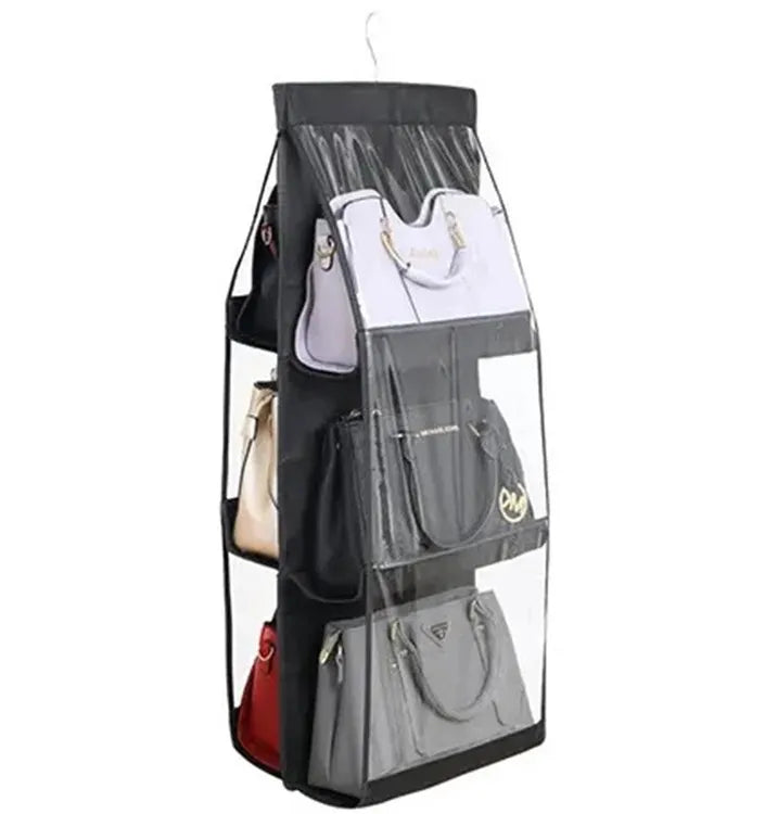 Pakabinamas rankinių dėklas su keliomis vietomis, skirtas patogiai saugoti ir tvarkyti rankines.