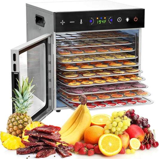 Profesionali vaisių ir maisto džiovyklė 600 W, 10 padėklų, nerūdijančio plieno, tinkama sveikai džiovinimo.