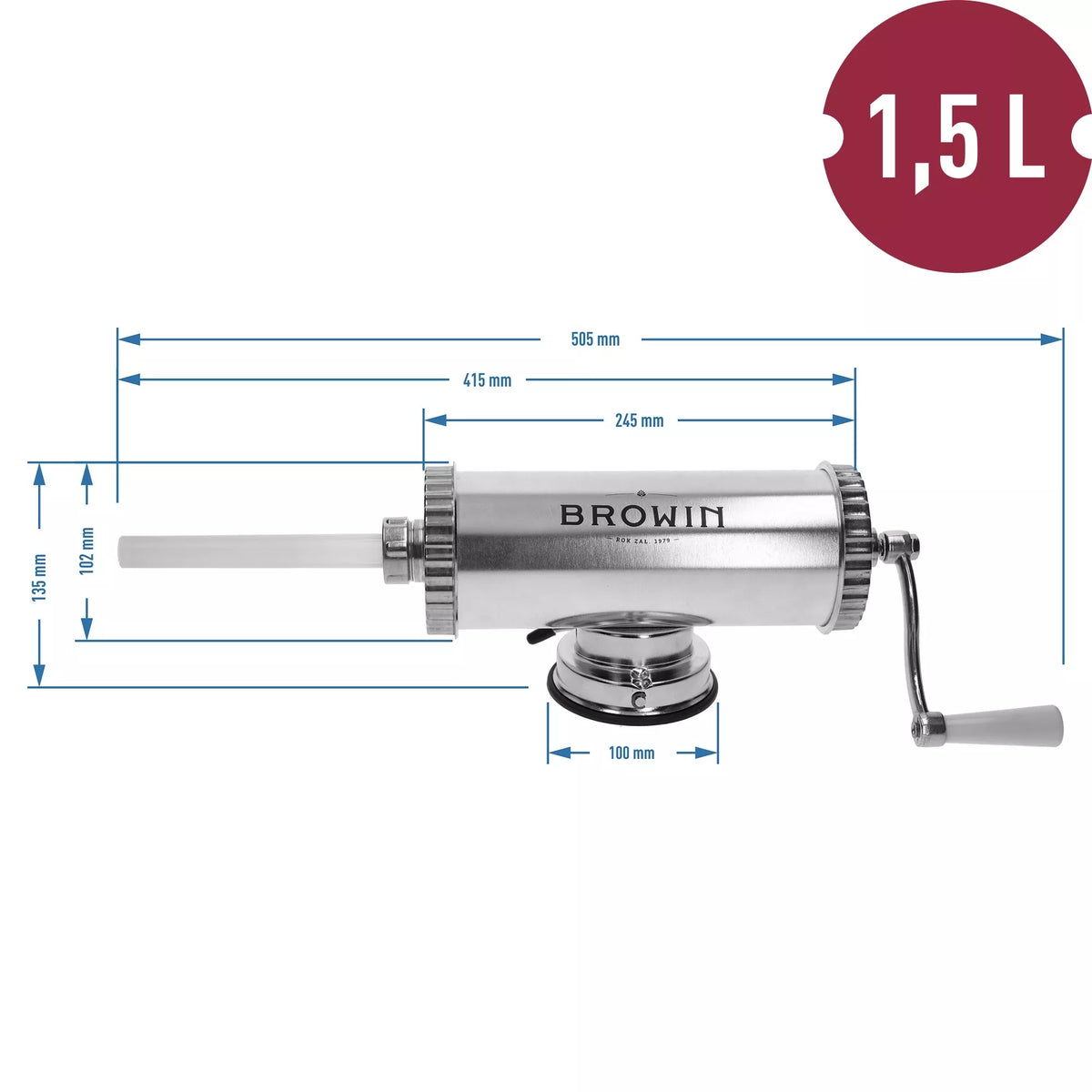 Rankinis horizontalus dešrų kimštuvas, 1,5 kg, platus rankinis įrankis dešrų ir mėsos įdėjimui.