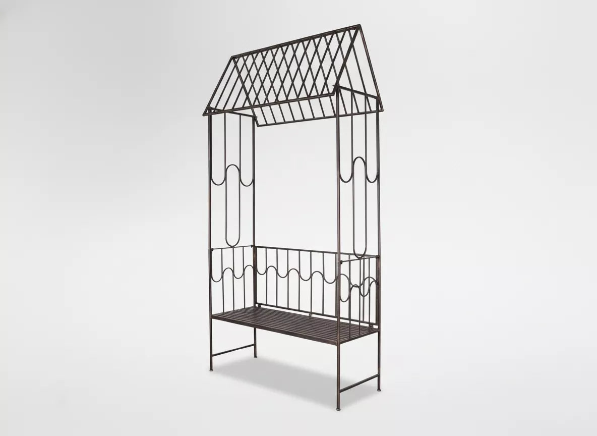 Dārza pergola ar nelielu solīnīti, antīkā brūnā krāsā, metāla