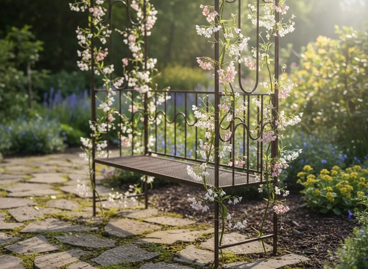Dārza pergola ar nelielu solīnīti, antīkā brūnā krāsā, metāla
