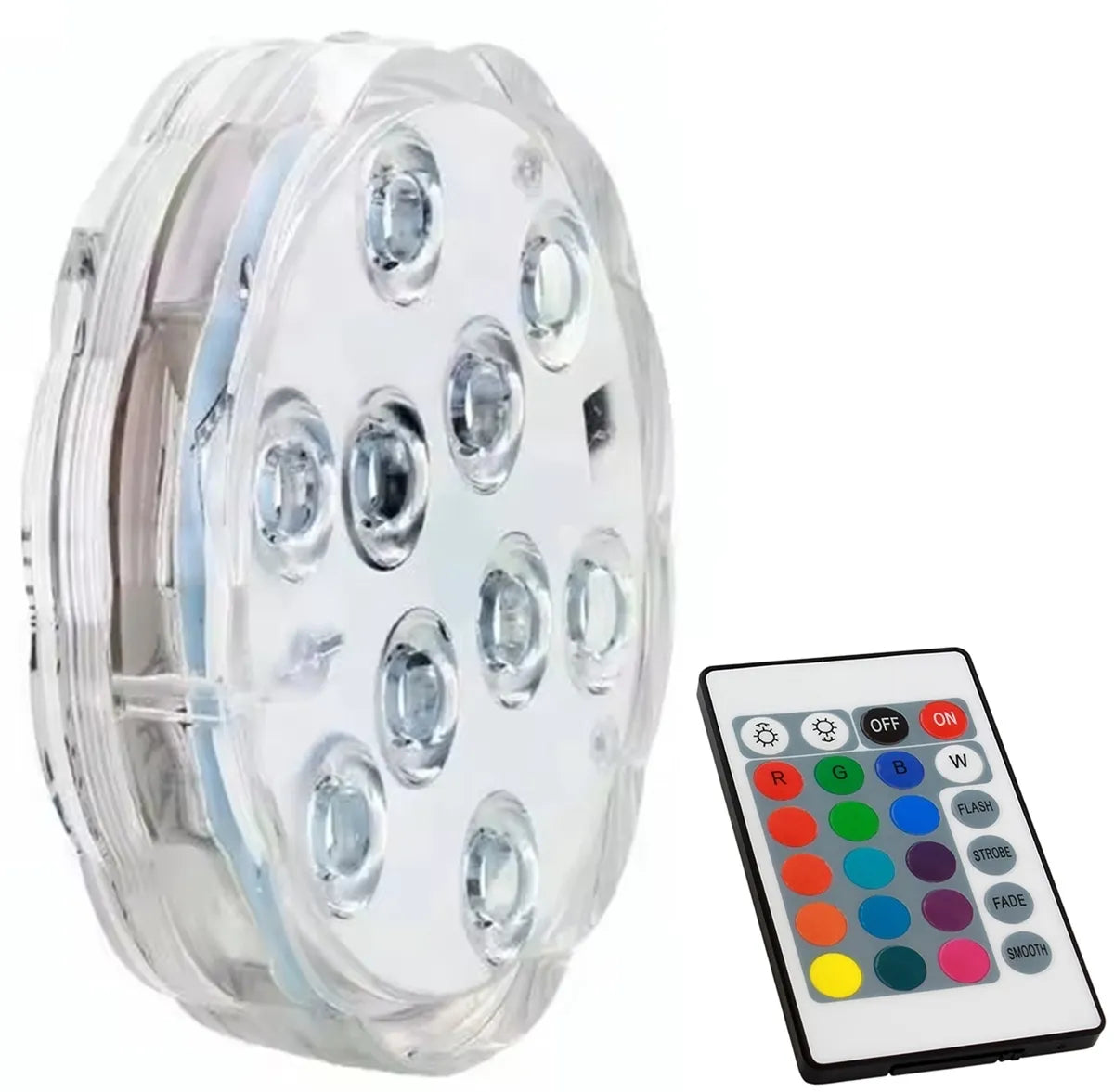 Vandeniui atspari RGB LED lempa baseinui su nuotolinio valdymo pultu, spalvų keitimas ir apšvietimo efektai.