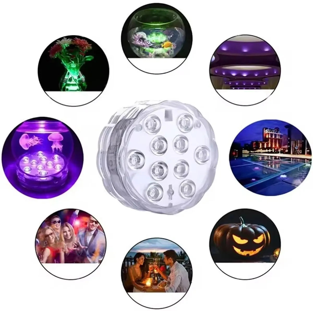 Vandeniui atspari RGB LED lempa baseinui su nuotolinio valdymo pultu, šviečia įvairiomis spalvomis ir tinka baseino apšvietimui