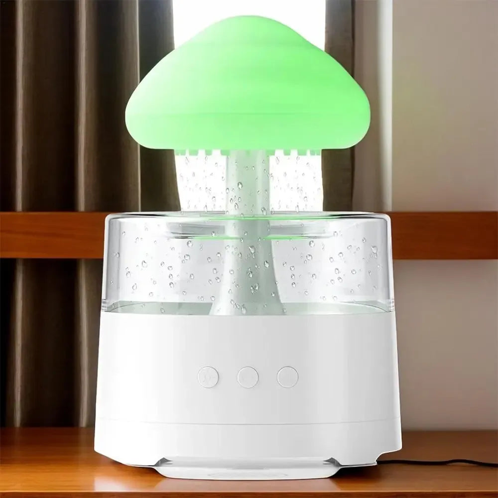 Išmanusis oro drėkintuvas „Rain Cloud“ su belaide kolonėle ir LED apšvietimu, baltas, modernus ir kompaktiškas.