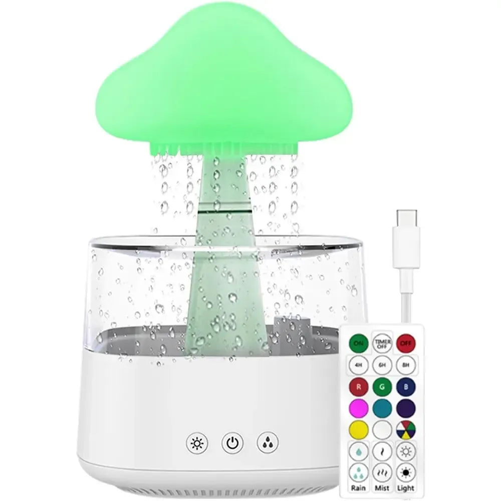 Išmanusis oro drėkintuvas „Rain Cloud“ su belaide kolonėle ir LED apšvietimu, modernus ir funkcionalus namų oro drėkinimas.
