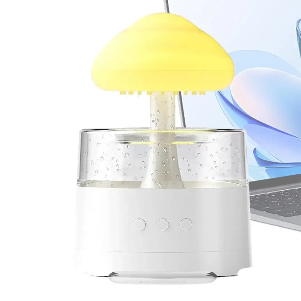 Išmanusis oro drėkintuvas „Rain Cloud“ su belaide kolonėle ir LED apšvietimu, gražus ir modernus namų oro komforto sprendimas.