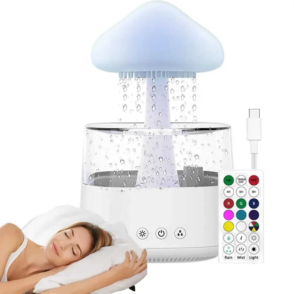 Išmanusis oro drėkintuvas „Rain Cloud“ su LED apšvietimu ir belaide kolonėle, matomas iš šono.