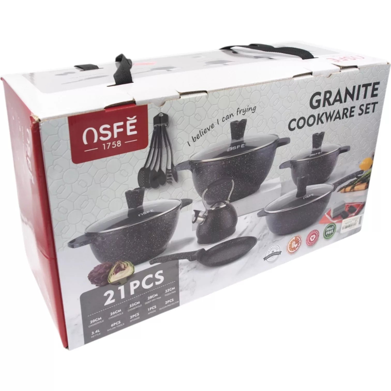 OSFE 21 dalių granito virtuvės indų rinkinys su virduliu