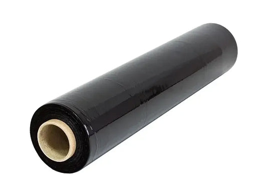 Juoda stretch pakavimo plėvelė, 2,2 kg, skirta patikimai siuntų apsaugai ir stabilizacijai.