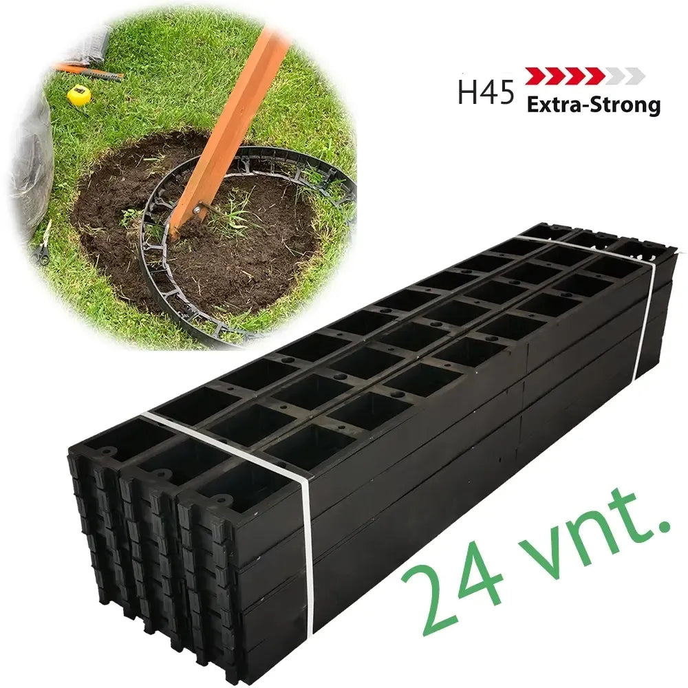 Plastikiniai vejos bortai H45, 24 vnt., atsparūs ir tvirti, skirti sodo takams ir gėlynams.