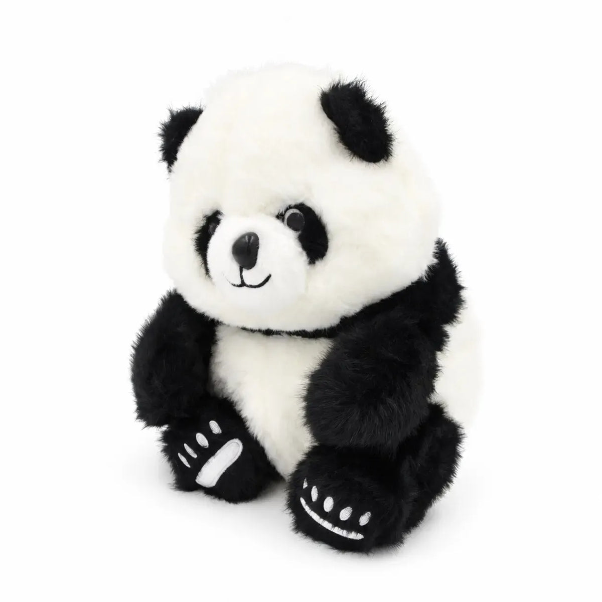 Pliušinė panda, minkšta ir žaisminga, patogi rankose, tinka vaikams ir kolekcionieriams, švelni ir draugiška išvaizda.