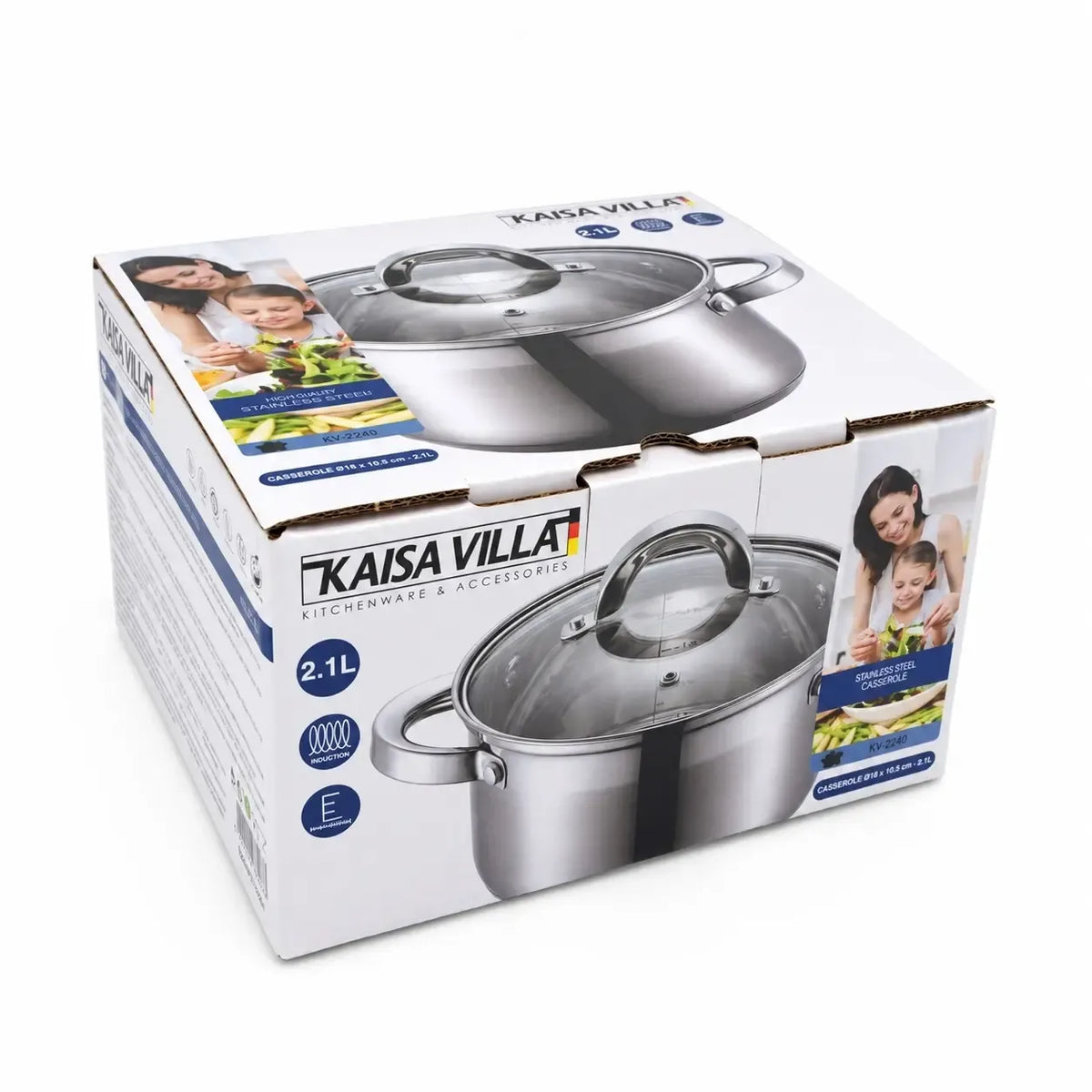 2,1 litro puodas su stikline dangčiu, nerūdijančio plieno, virtuvės reikmenys, tinkamas virimui ir troškinimui