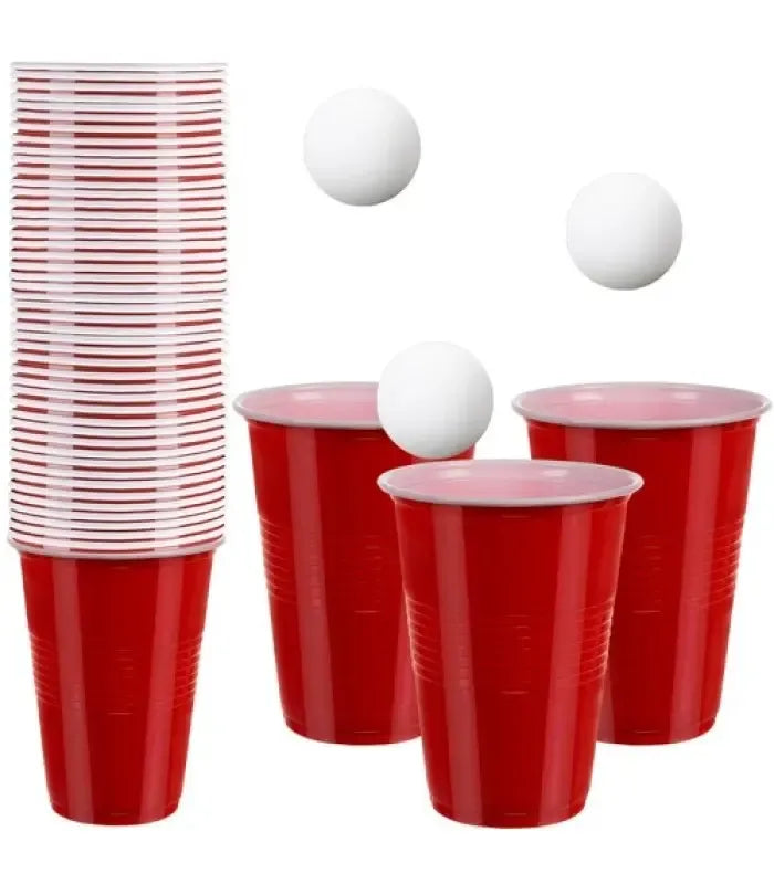 Beer pong rinkinys su 10 puodeliais ir kamuoliukais vakarėliams, žaismingas ir patvarus žaidimų komplektas.