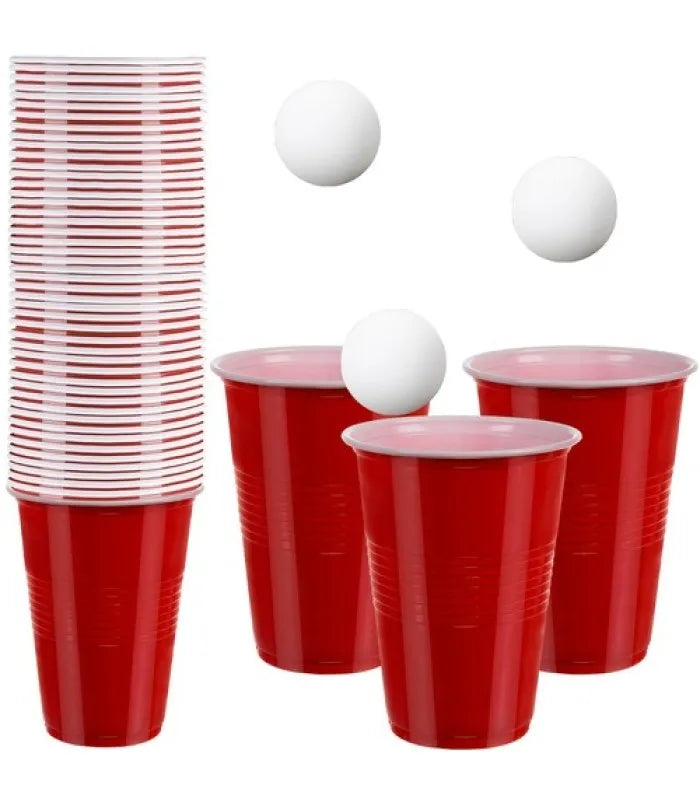 Puodelių ir kamuoliukų rinkinys žaidimams (beer pong)