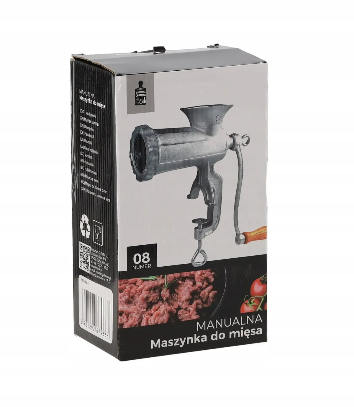 Ketaus mėsmalės Rankinė Nr. 8 rankinė – patikimas įrankis mėsos malimui, tvirtas ir funkcionalus.