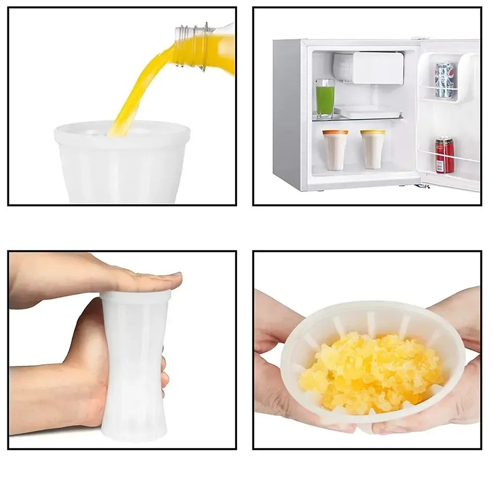 Šerbeto gaminimo puodelis Slushy, 150 ml, plastikinis indas su dangteliu, skirtas šerbetui ir ledų kokteiliams gaminti.