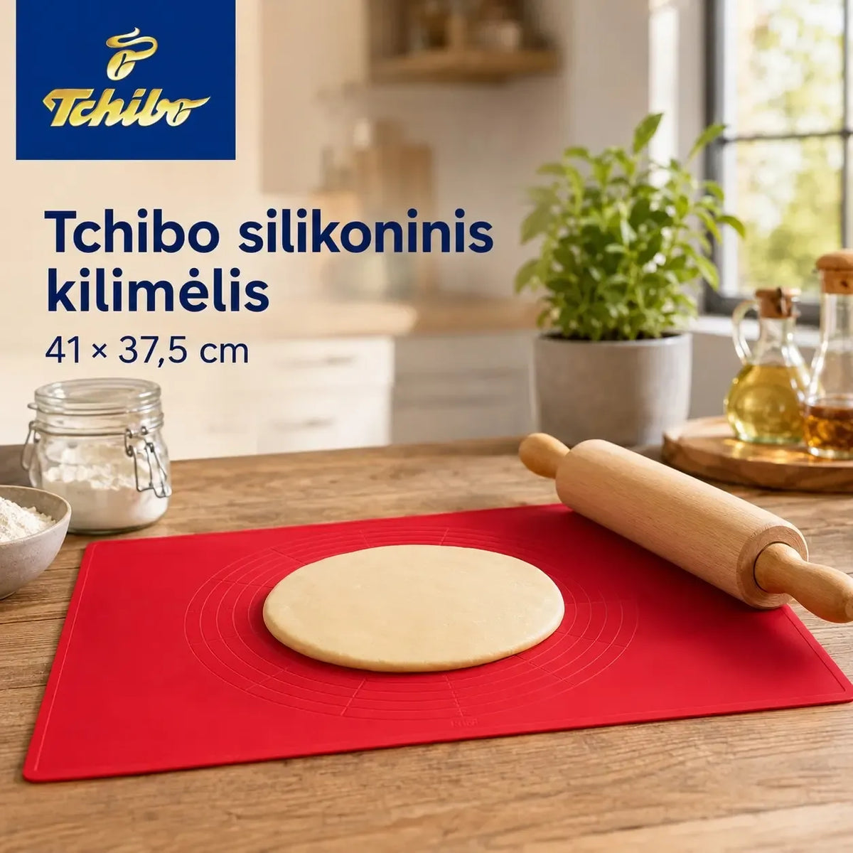 Silikoninis virtuvės kilimėlis Tchibo, matmenys 41x37,5 cm, atsparus slydimui ir lengvai valomas virtuvės paviršiui.