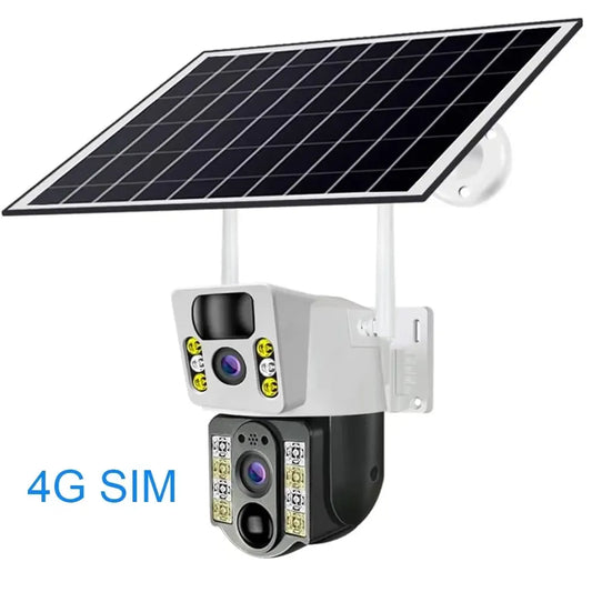 Lauko stebėjimo kamera su 4G SIM kortele, saulės energijos įkrovimu ir platesniu matymu, naudinga apsaugai ir stebėjimui.