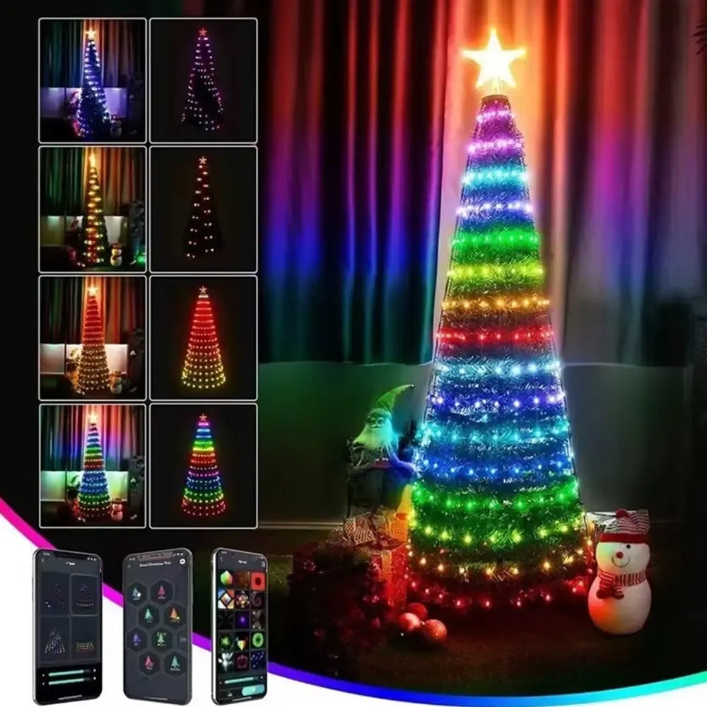 Išmanioji RGB LED Kalėdinė girlianda su nuotolinio valdymo programėle ir spalvų keitimo funkcija, kabinama namuose ar lauke.