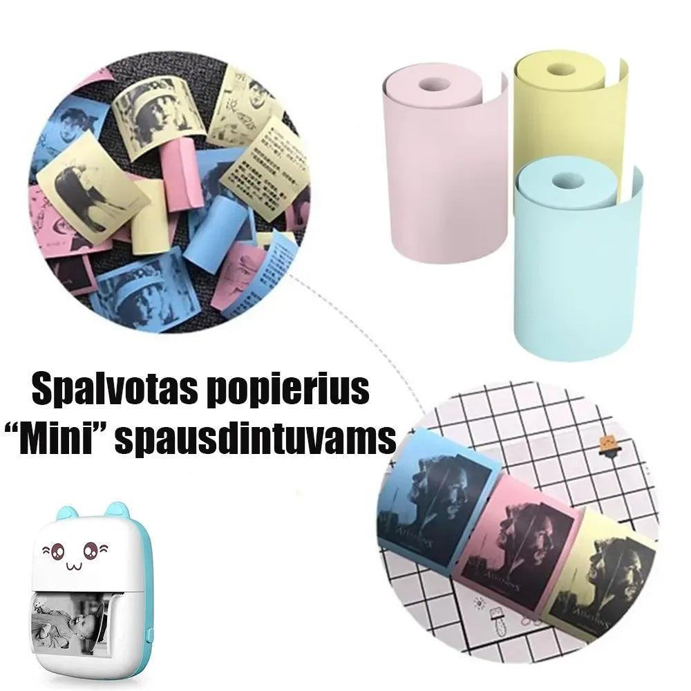 Spalvotas terminis popierius nešiojamam spausdintuvui, 3 vnt, ryškūs spalvoti lapai spausdinimui ir kūrybai.