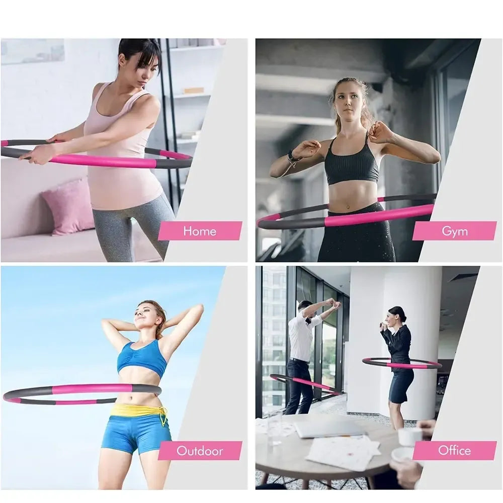 Sportinis Hula Hoop lankas su paminkštinimu, ryškus ir patogus, skirtas fitneso ir laisvalaikio pratyboms.