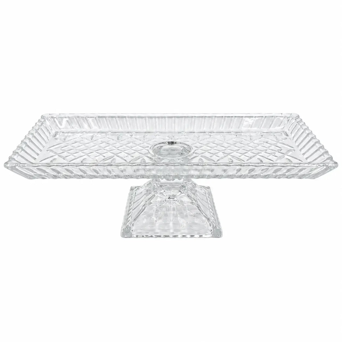 Stačiakampė stiklinė serviravimo lėkštė, skaidri ir elegantiška, tinkama patiekalams pateikti ir vaišėms rengti.