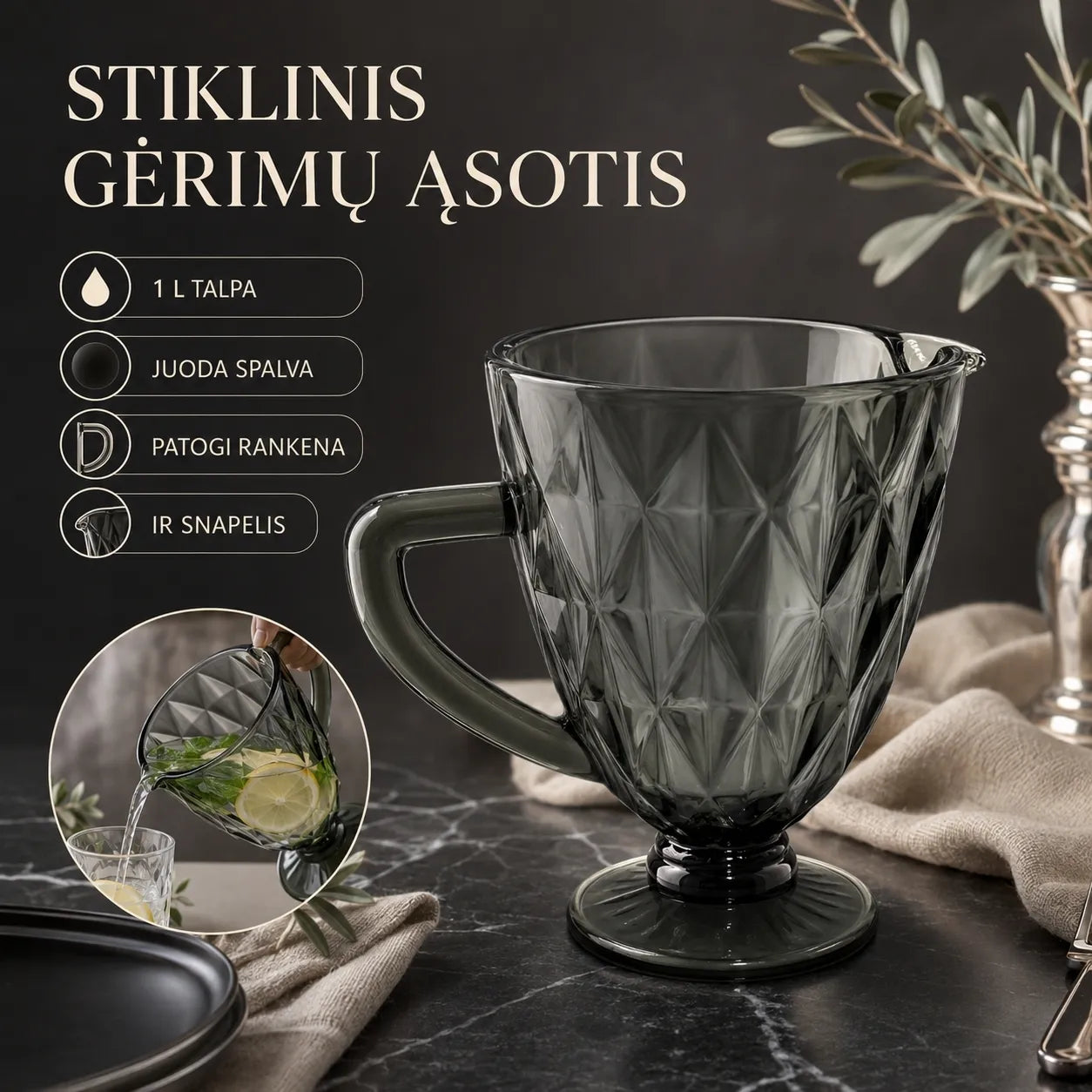 Stiklinis ąsotis "Black"