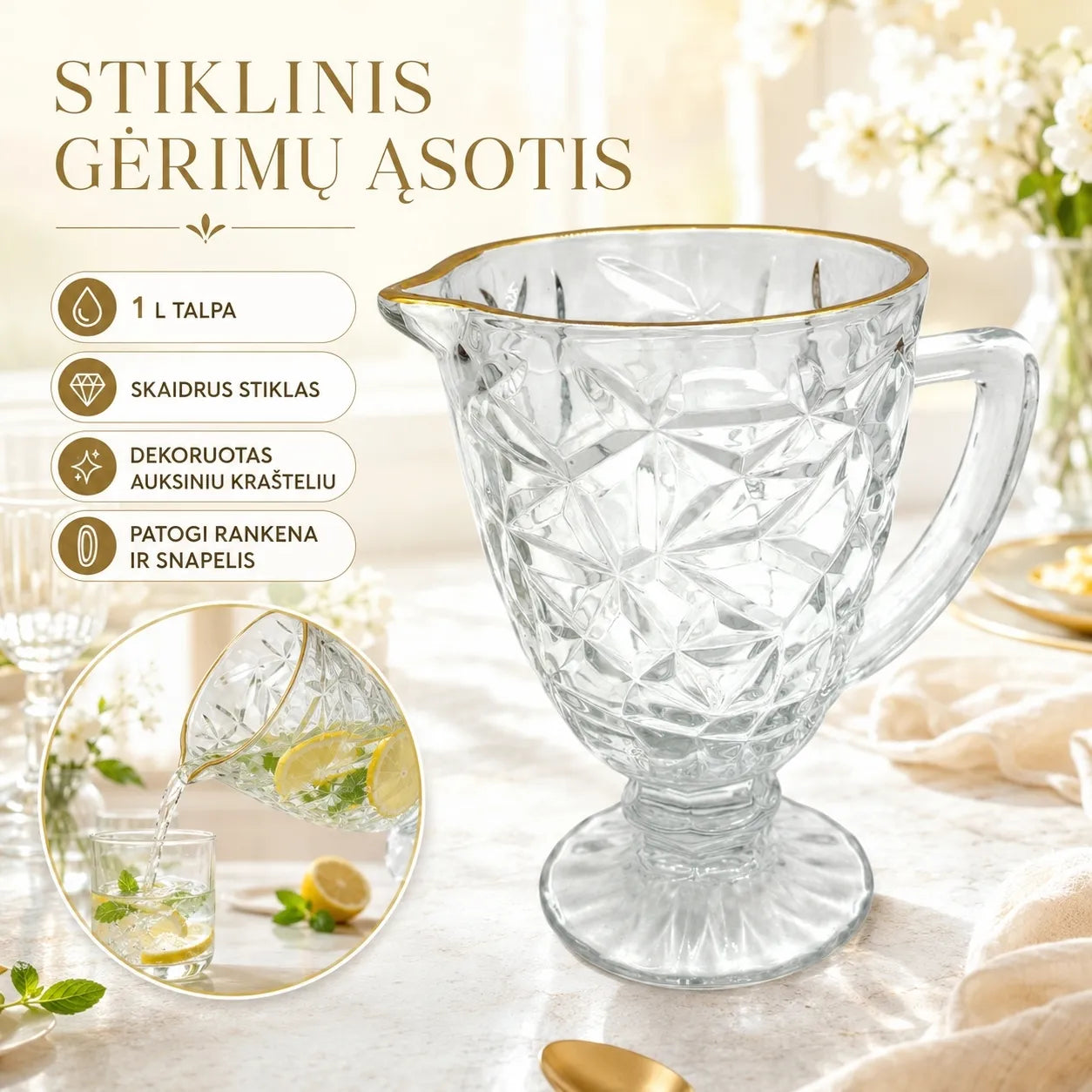 Stiklinis ąsotis "Gold"