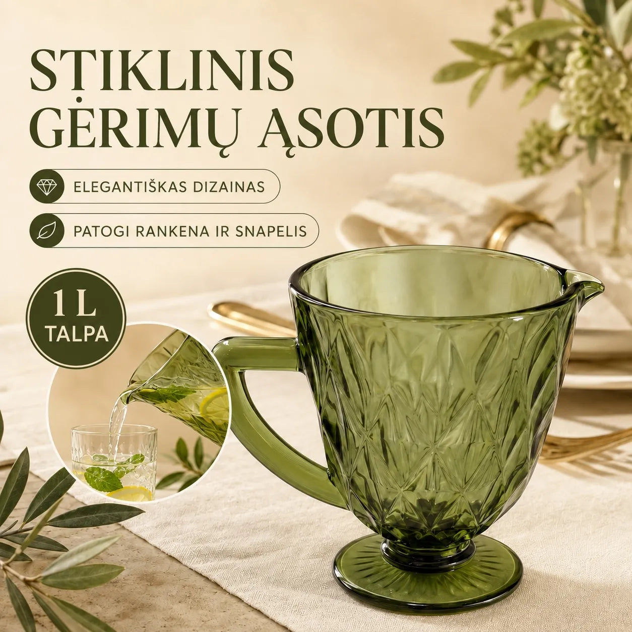 Stiklinis ąsotis "Green"