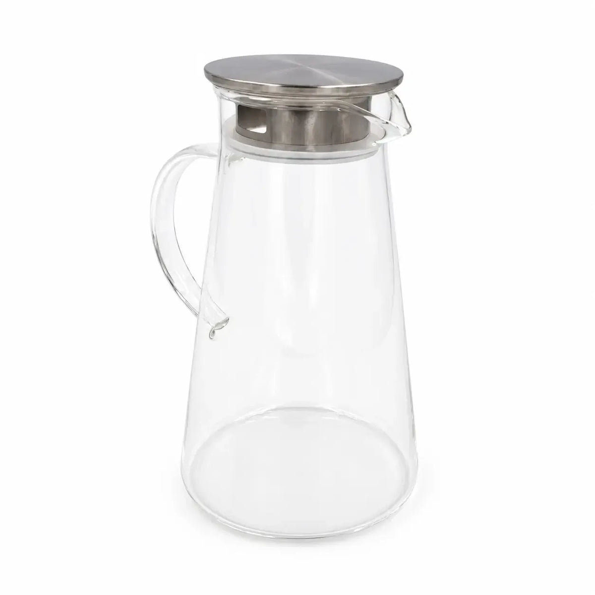 Stiklinis ąsotis su metaliniu dangteliu, 1800 ml, skaidrus, namų virtuvės reikmenys, patogus ir stilingas naudoti.