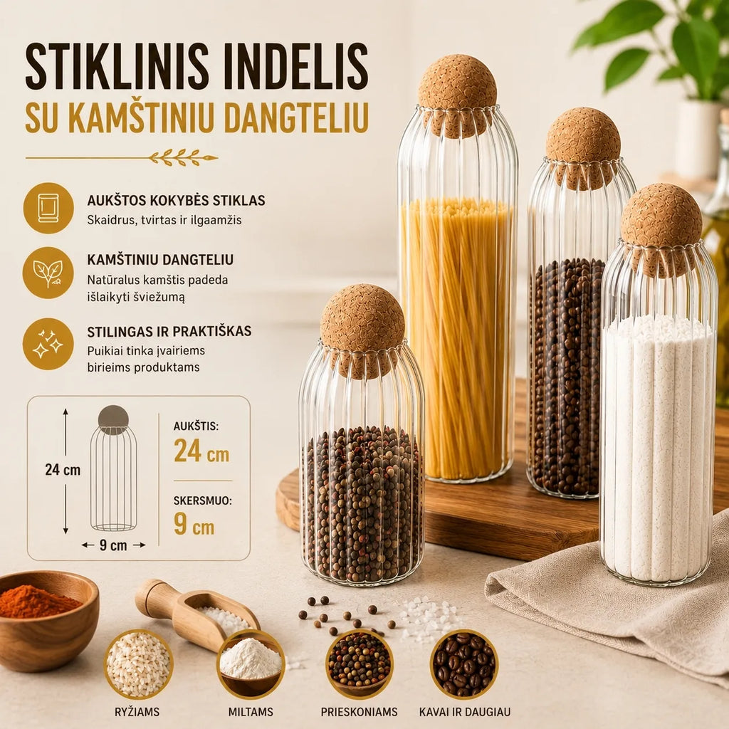 Stiklinis maisto saugojimo indas 24 CM.