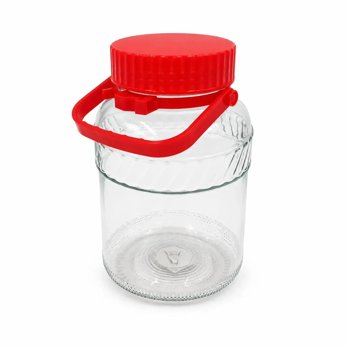Stiklinis stiklainis su dangteliu ir rankena, 3 litrai, skaidrus, tinka maistui laikyti ir sandėliuoti.