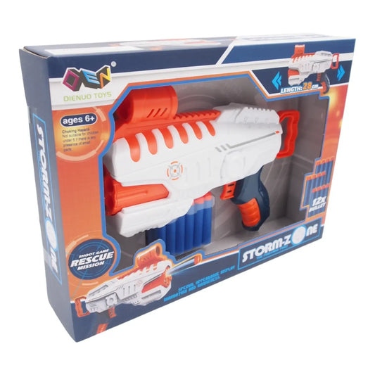 Žaislinis pistoletas Storm-Zone Gun Battle Series su šoviniais, tamsiai žalios spalvos ir detaliomis rankenos detalėmis.