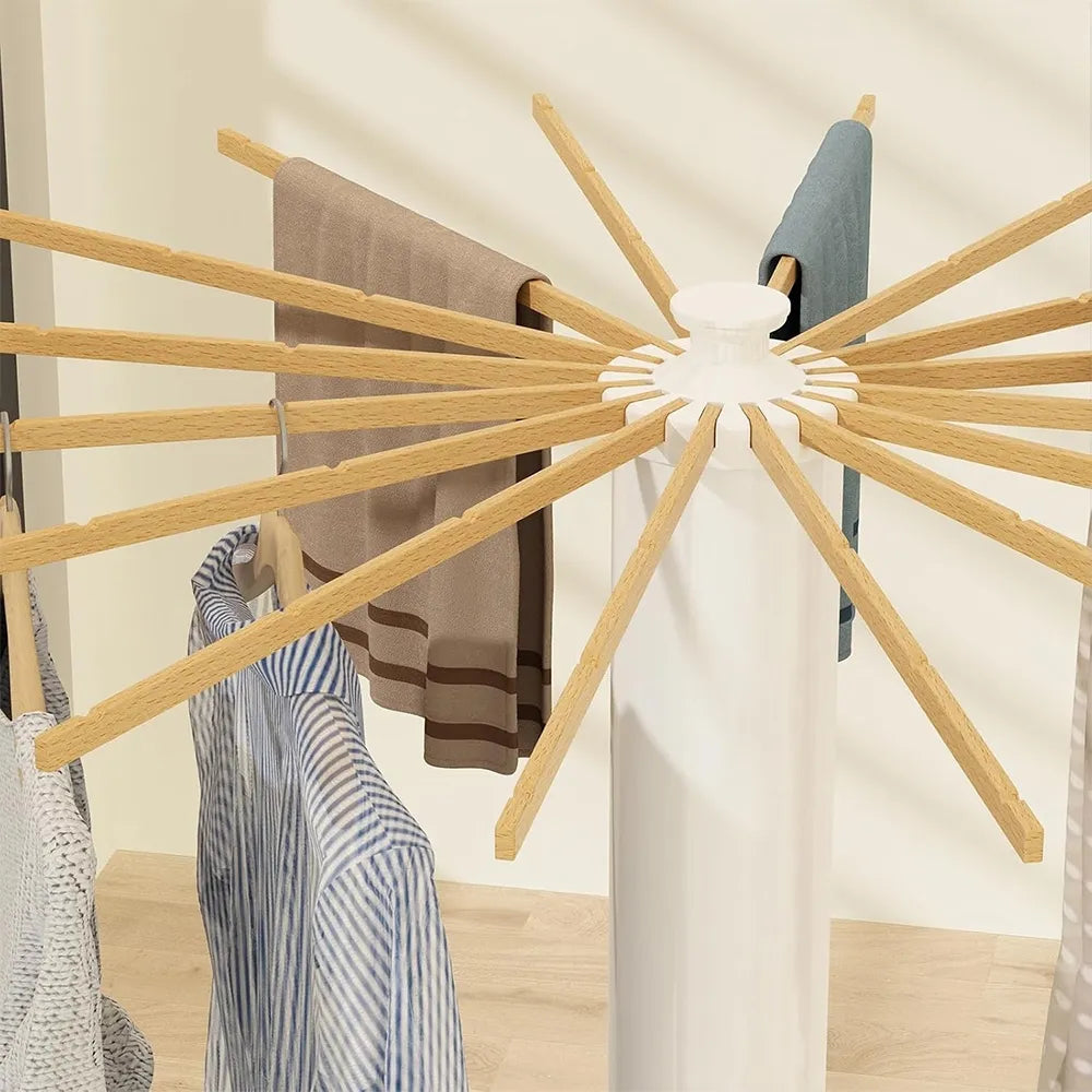 Sulankstoma drabužių džiovyklė su medinėmis svirtimis