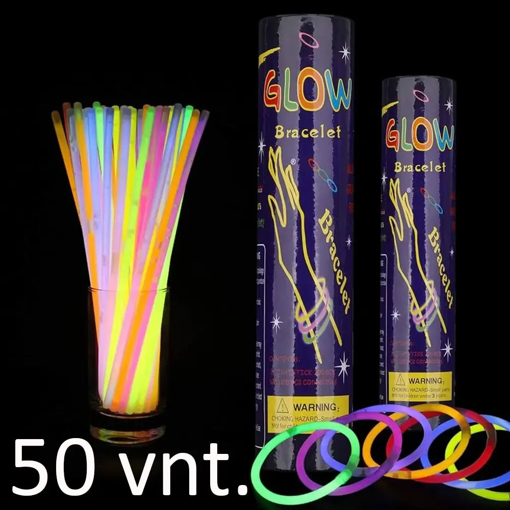 Šviečiančios neoninės apyrankės, 50 vnt., spalvingos ir ryškios, skirtos vakarėliams ir renginiams, patrauklios vaikams ir suaugusiems.