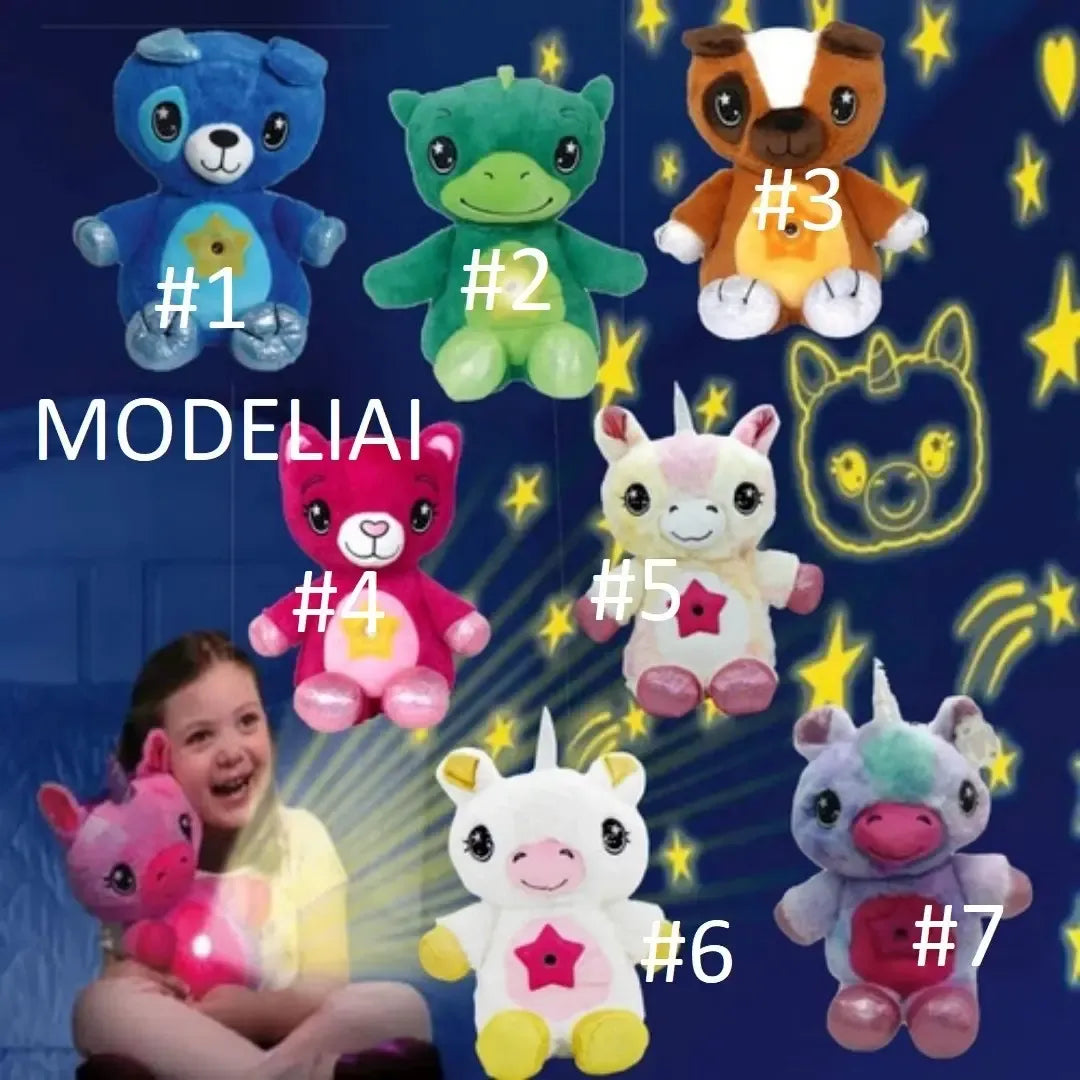 Šviečiantis pliušinis projektorius Star Belly Baby, minkštas žaislas su šviesos funkcija vaikams, ramina ir pramogauja.