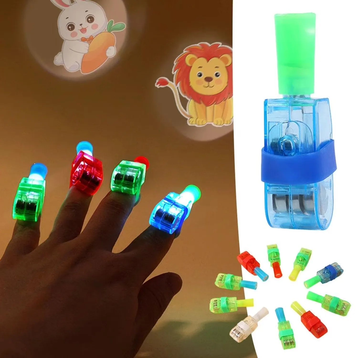 Šviečiantys LED pirštų žaislai vaikams – 10 vnt. rinkinys