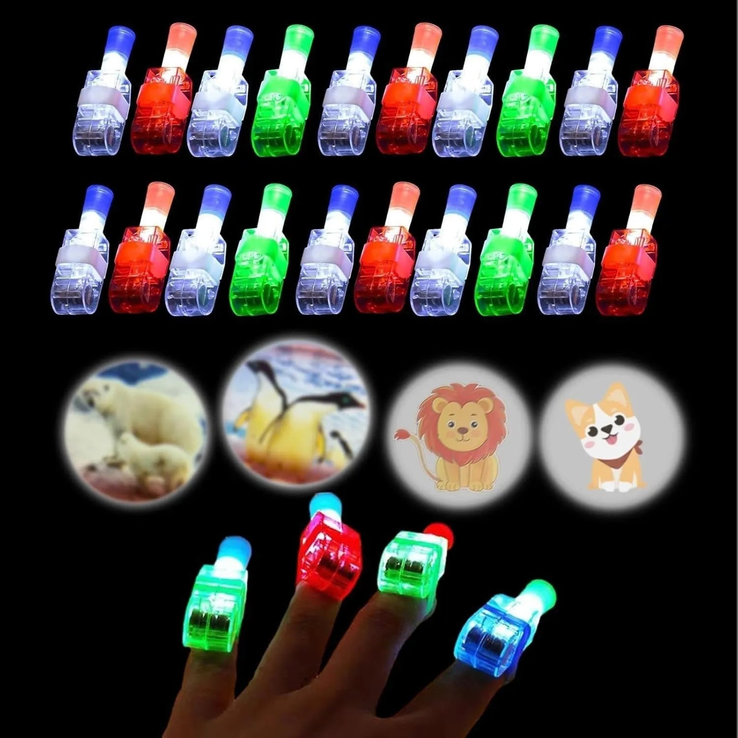 Šviečiantys LED pirštų žaislai vaikams – 10 vnt. rinkinys
