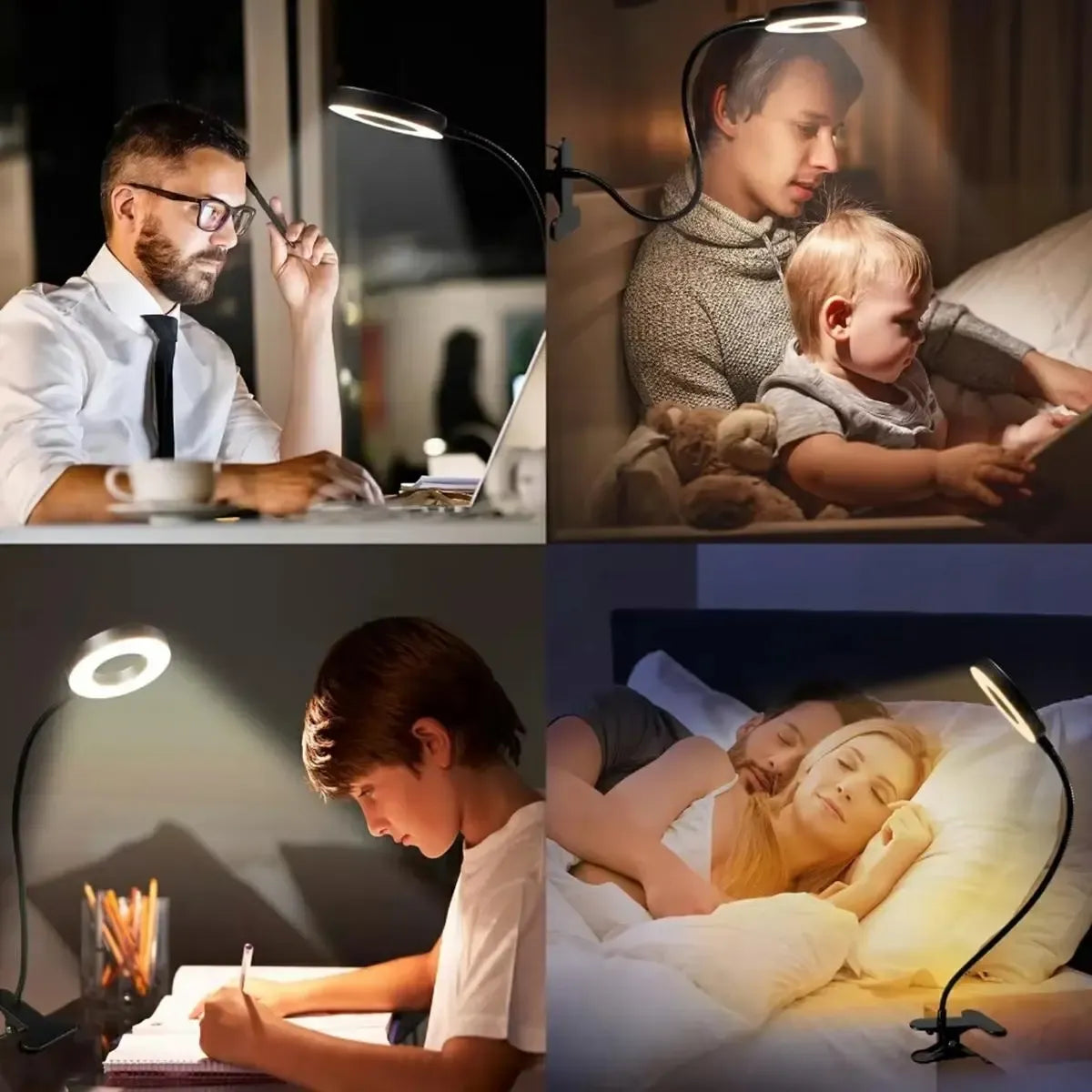 LED žiedinė lempa su trikoju ir stalo laikikliu, tinkama turinio kūrimui, gerai apšviestam vaizdo įrašams ir nuotraukoms.