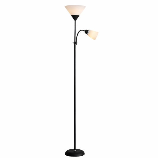 Modernus juodas 170 cm metalinis toršeras su dviem E27 lizdais, elegantiškas ir šiuolaikiškas apšvietimo sprendimas.