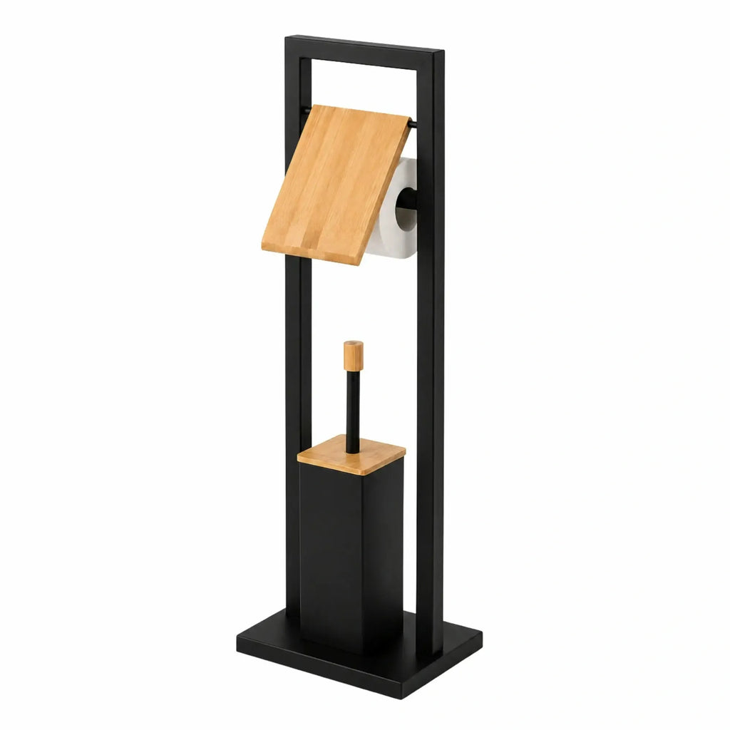 Tualetinio popieriaus ir WC šepečio stovas vonios kambariui, baltos spalvos minimalistinis dizainas