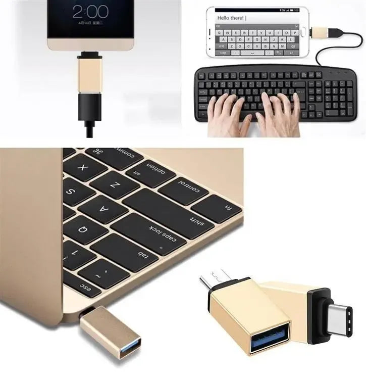 Type-C USB adapteris XLINE, juodas kompiuterio ar išorinio įrenginio prijungimo adapteris su USB-C ir USB lizdais.