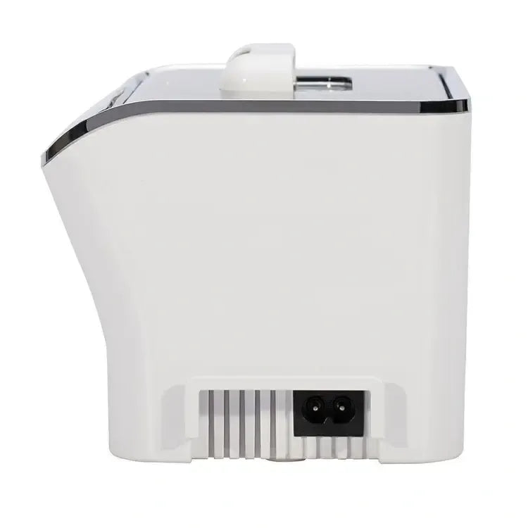 Ultragarsinė valymo vonelė 0,6 l, 50 W, 42 kHz, sidabrinė, su valymo indais ir valdymo mygtukais, kompaktiška ir moderni.