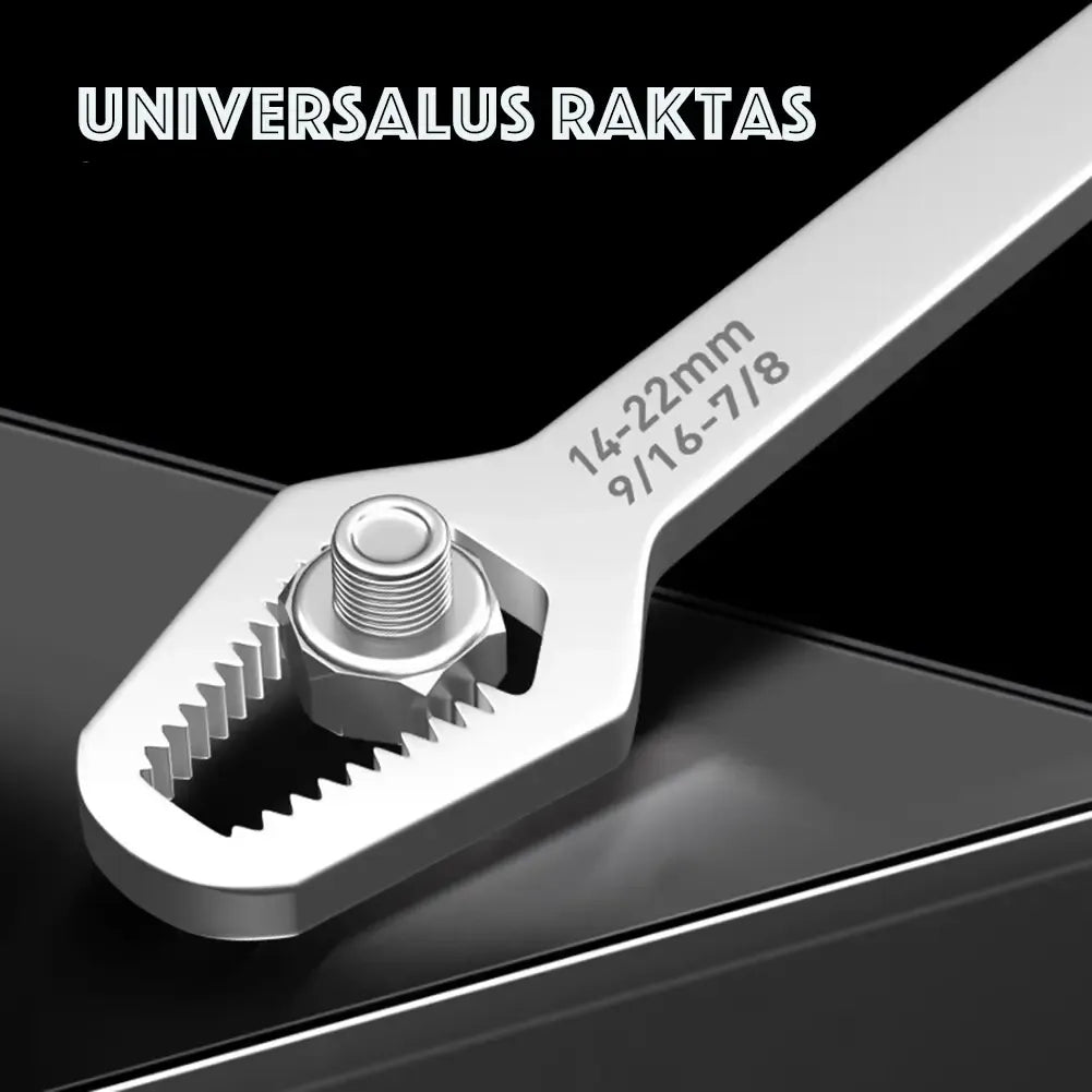 Universalus veržliaraktis, reguliuojamas 8-22 mm, su patogiu rankena ir chromuotu paviršiumi, tinkamas įvairiems veržlėms.