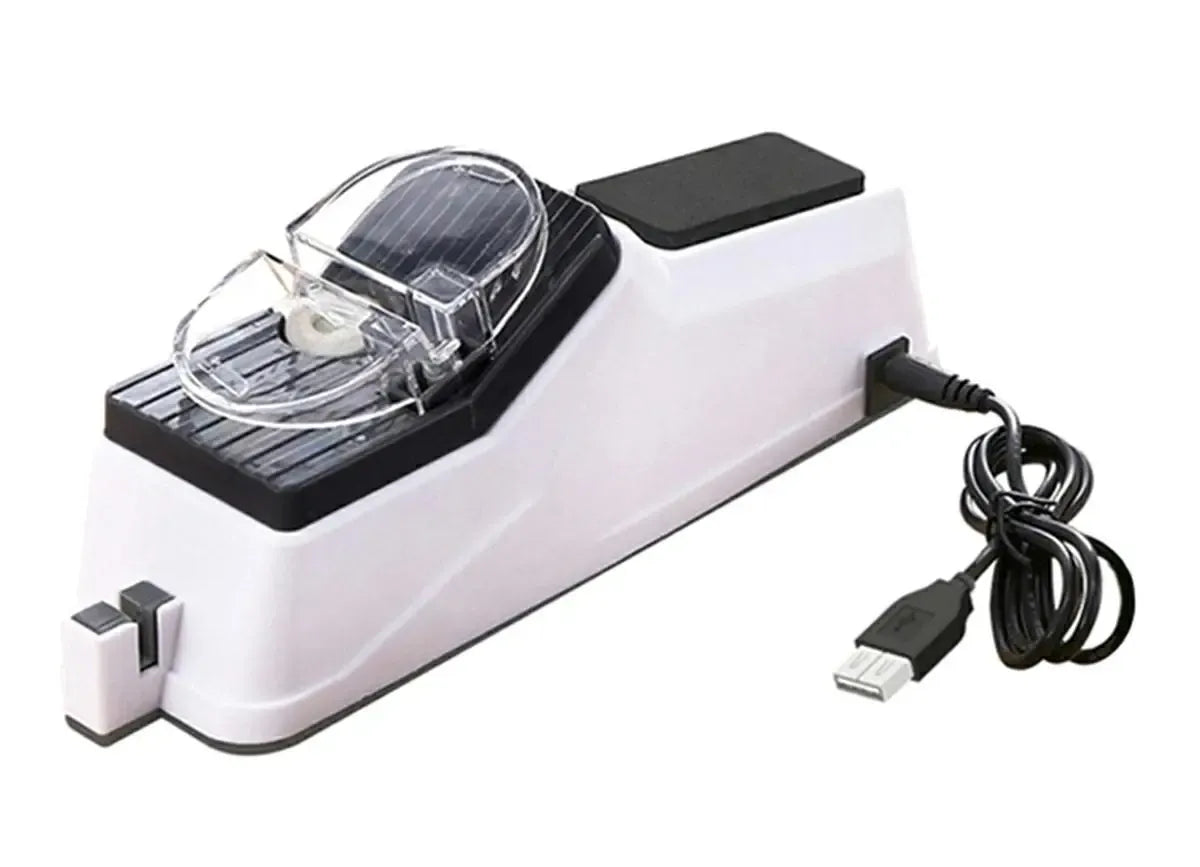USB elektrinis peilių galąstuvas, kompaktiškas ir patogus, su tvirtinimo mechanizmu peilių aštrių ir saugių ašmenų įrankiams.