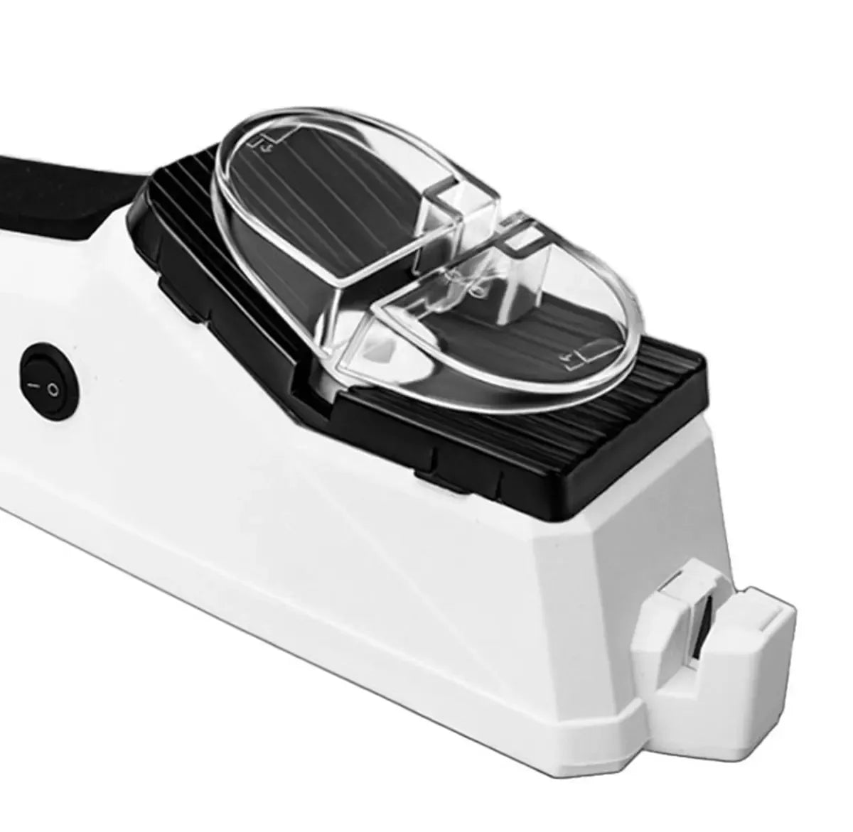 USB elektrinis peilių galąstuvas su tvirtomis metalinėmis galandinimo dantimis, kompaktiškas ir patogus naudoti namuose ar kelyje.