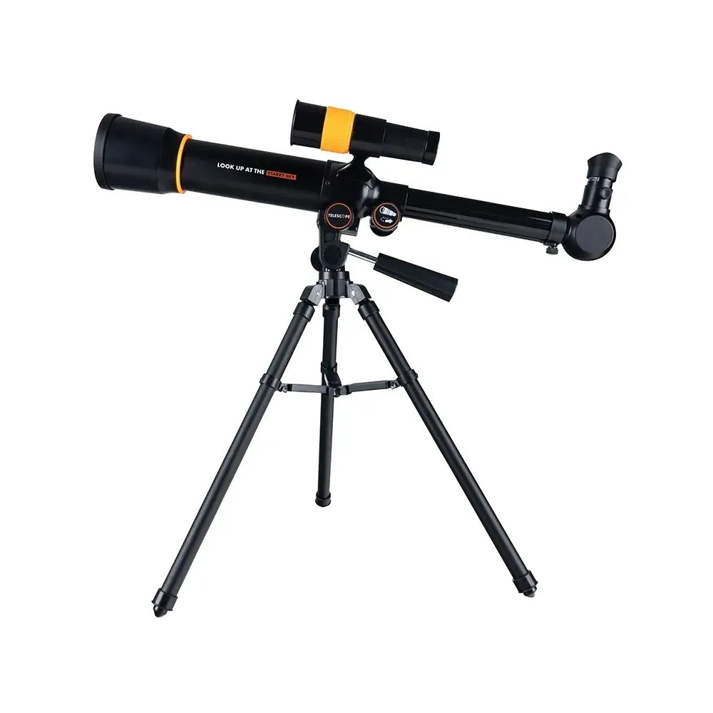 Vaikiškas astronominis teleskopas su trikoju, tinka stebėti žvaigždes ir dangaus kūnus vaikams, mėgautis astronomija.