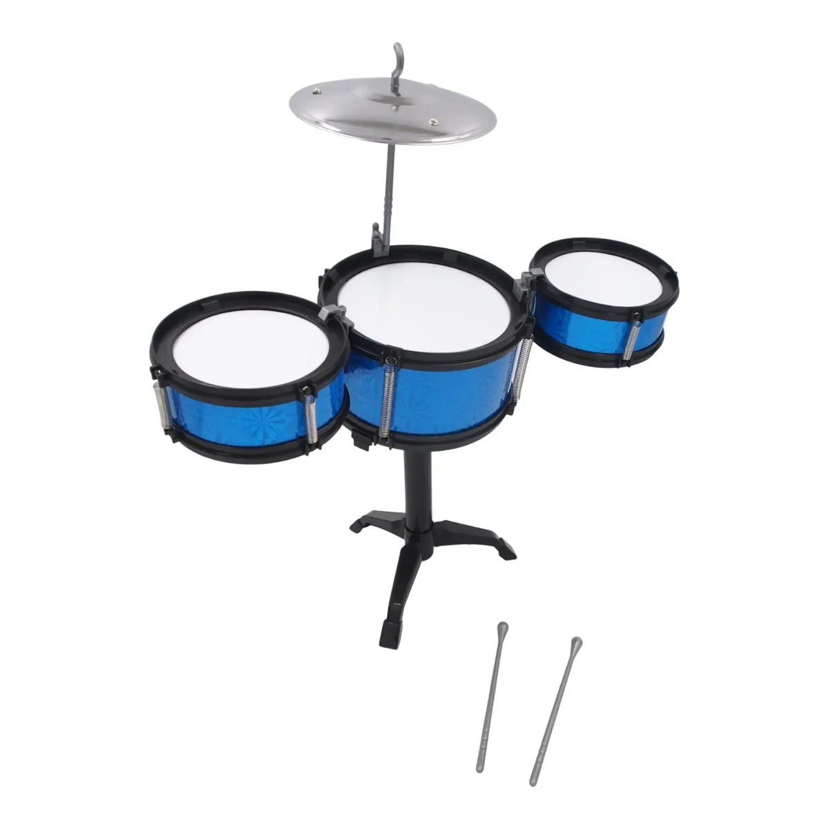 Vaikiškas būgnų rinkinys „Music World Drum“ su keliomis būgno dalimis ir spalvingais dizaino elementais vaikams.