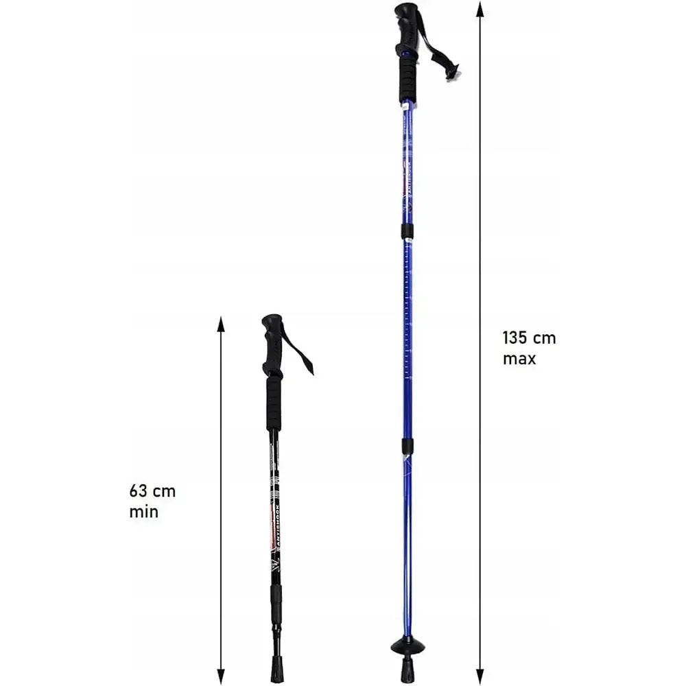 Teleskopinė vaikščiojimo lazda nordic walking ir žygiams, juoda ir sidabrinė, su reguliuojamu ilgiu ir guminiais antgaliais.