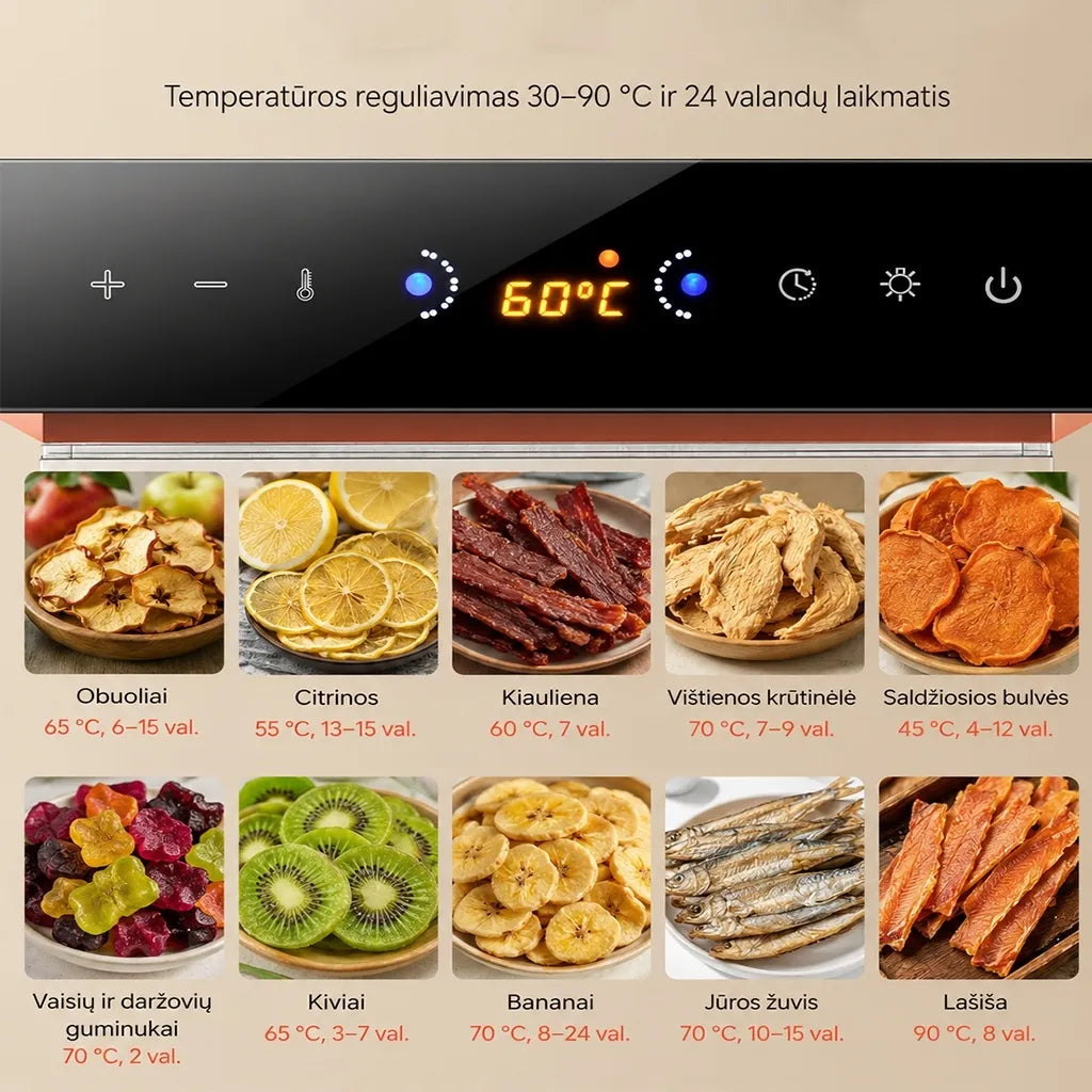 Vaisių ir maisto džiovyklė 400 W, 6 padėklų, nerūdijančio plieno